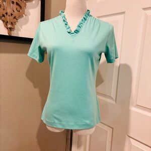 The Vested  Gentries Women’s Turquoise ￼Ruffled Collared Blouse / Shirt Size L
